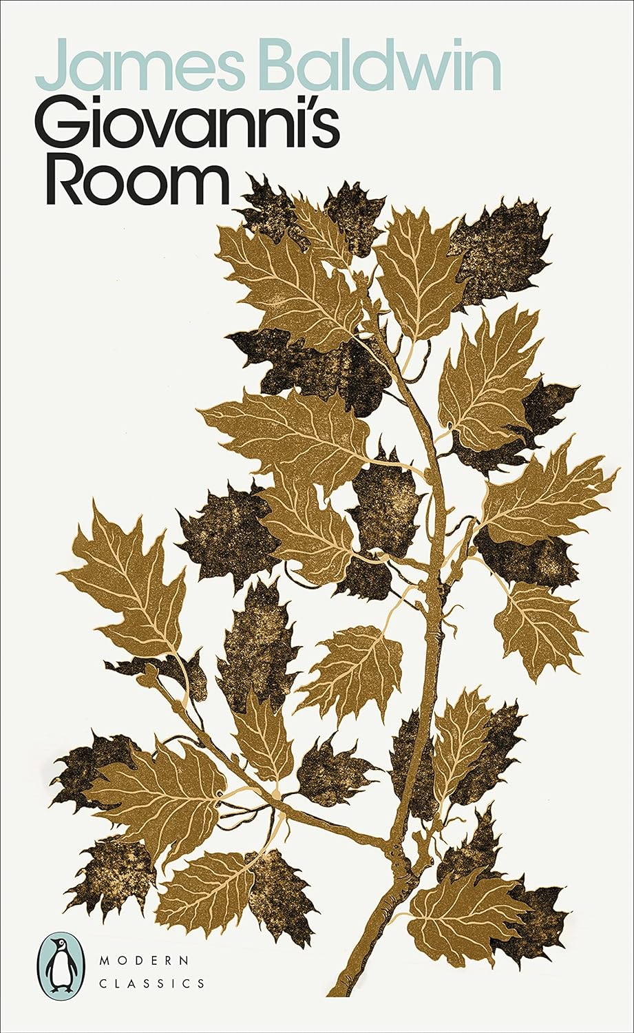 A white paperback novel with a branch with brown leaves.