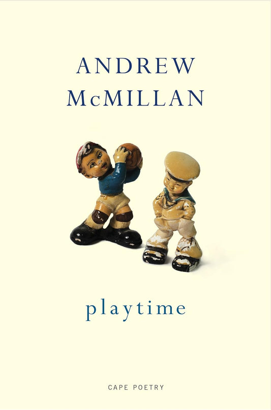The book cover for playtime has two scuffed porcelain figures of young boys - one holds a ball in the air mid-throw, while the other is dressed as a sailor.